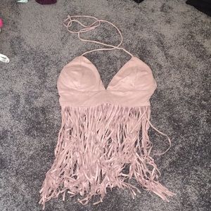 Fringe tie around your neck crop top